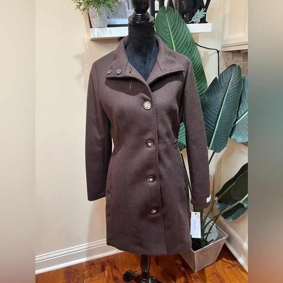 Calin Klein Chocolate Melange Brown Walker Coat Small - Picture 4 of 13